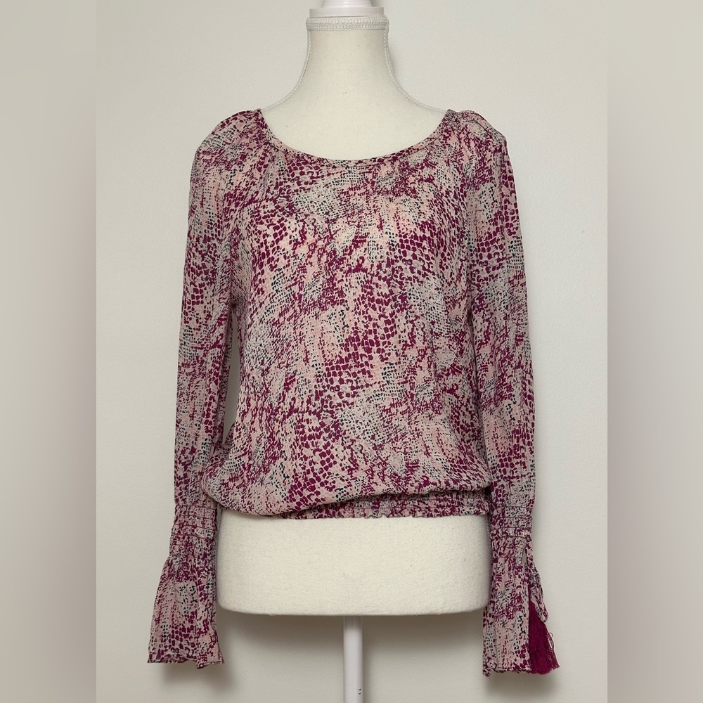 RAMY BROOK 100% Silk Pink Snake Print Flutter‎ Sleeve Blouse Size M